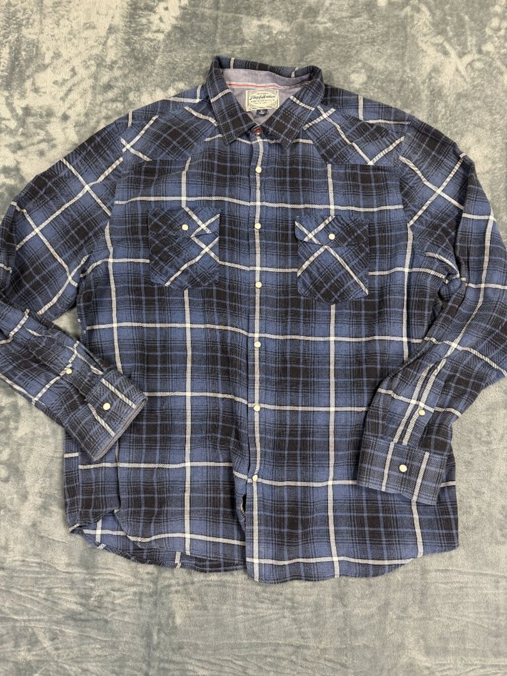 Flag & Anthem Mens Blue Plaid Western Peal Snap Button Shirt XL Flannel